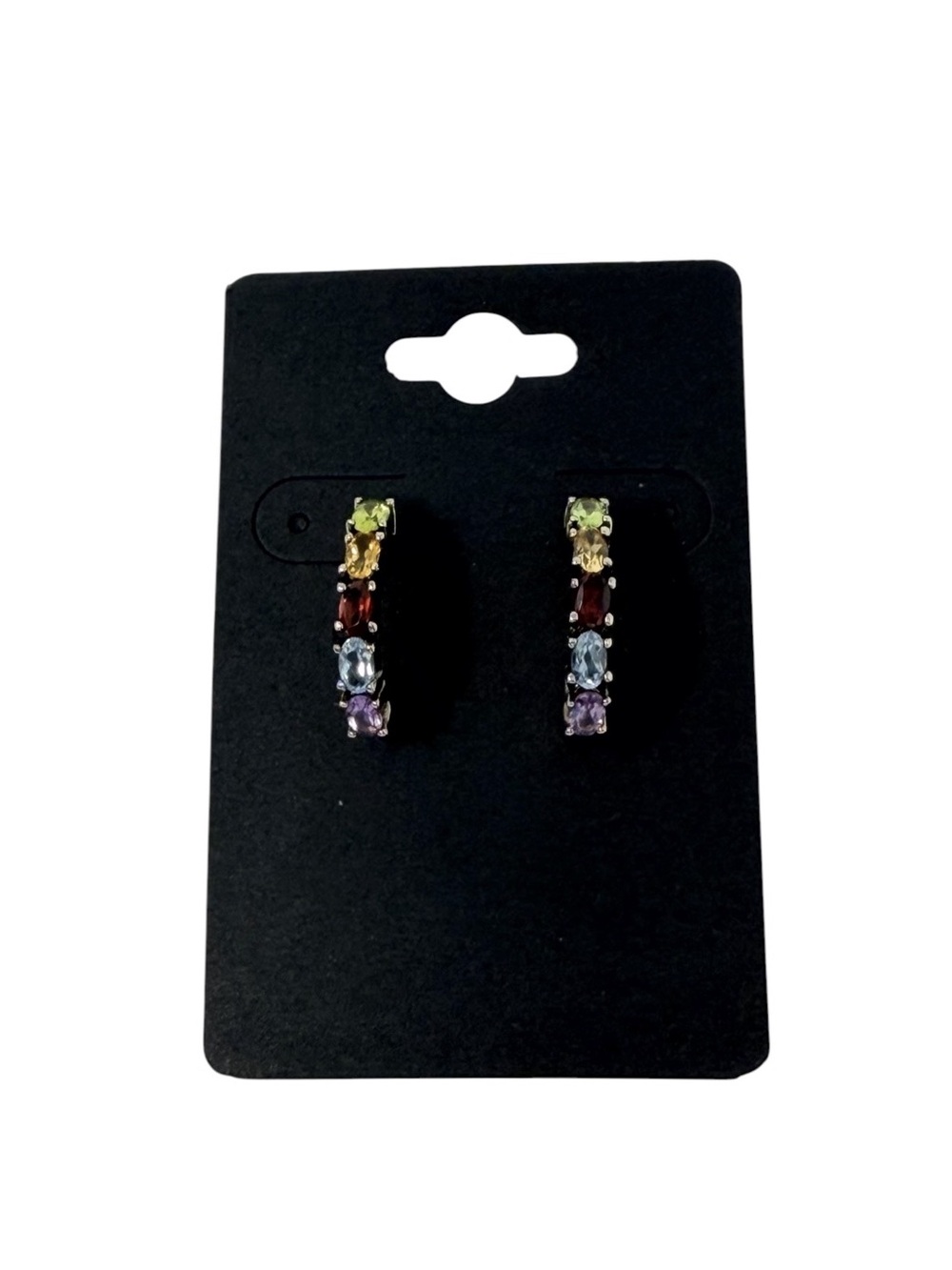 Multi Color Semiprecious Gemstone Hoop Sterling Silver Earrings